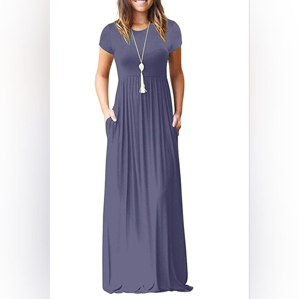 MISFAY Women Short Sleeve Loose Plain Maxi Dresse casual Long Dress w pockets